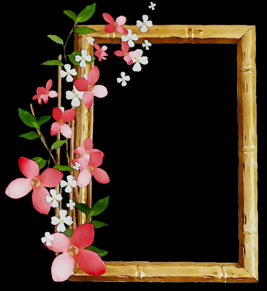 Floral Embellished Wooden Frame PNG