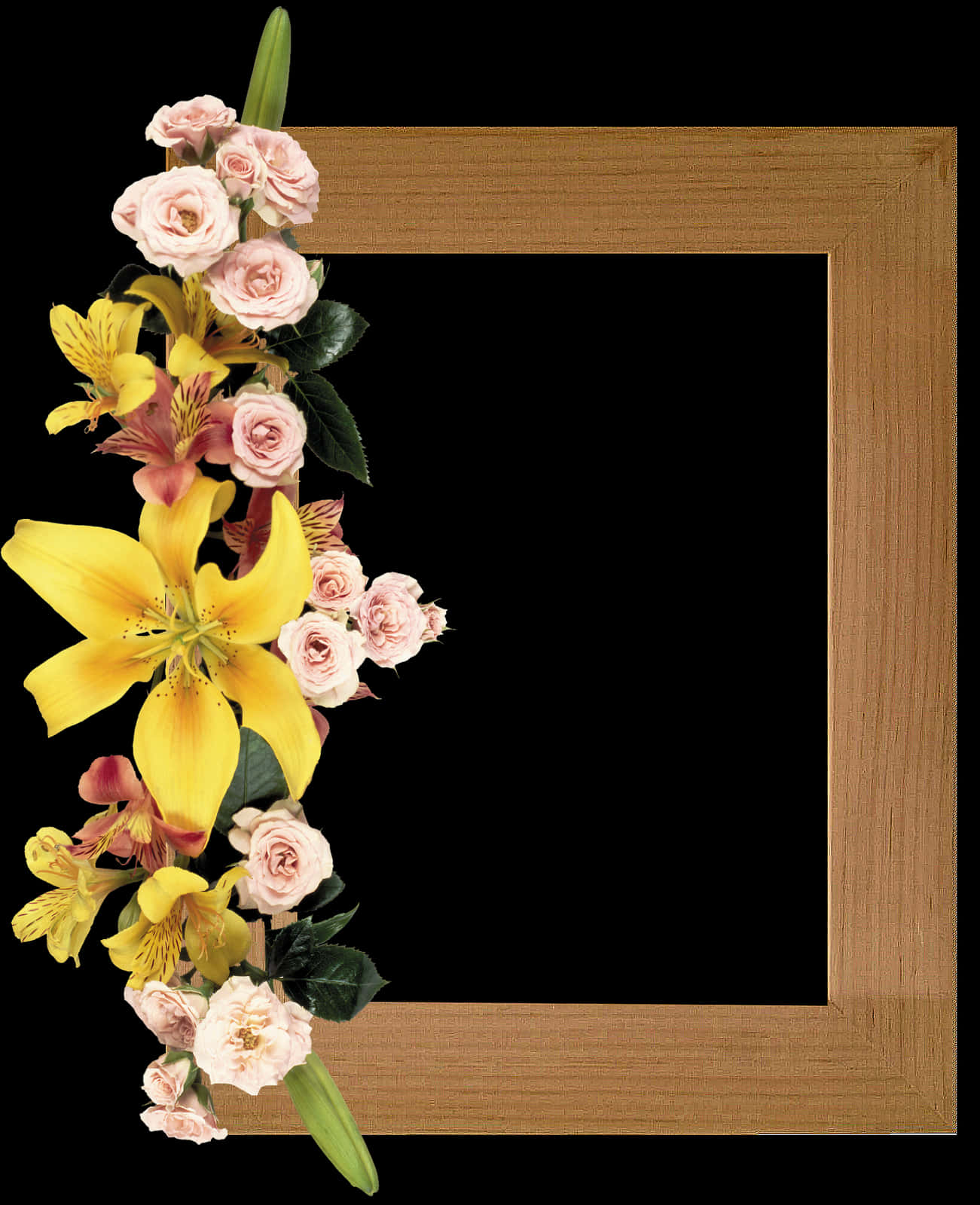 Floral Embellished Wooden Frame PNG