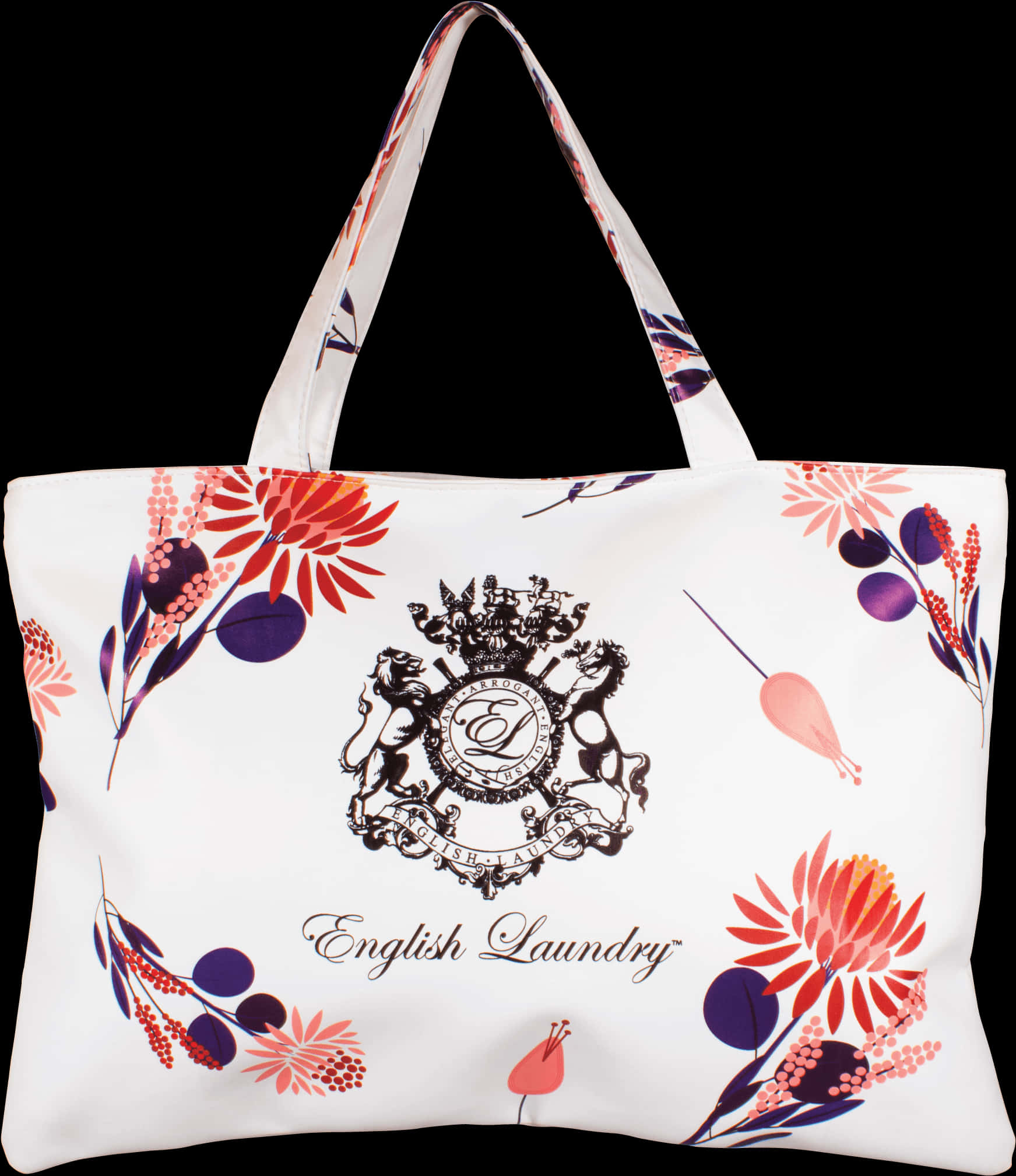 Floral Emblem English Laundry Tote Bag PNG