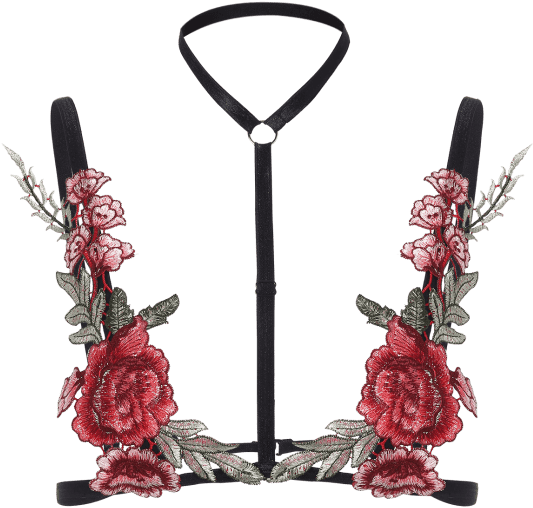 Floral Embroidered Lingerie Harness PNG