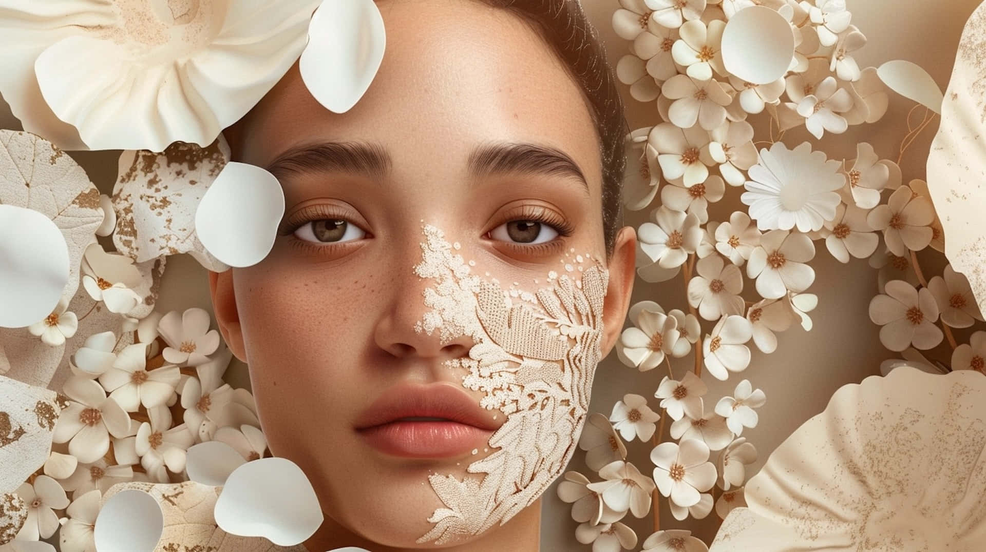 Floral Face Art Clean Girl Aesthetic Wallpaper