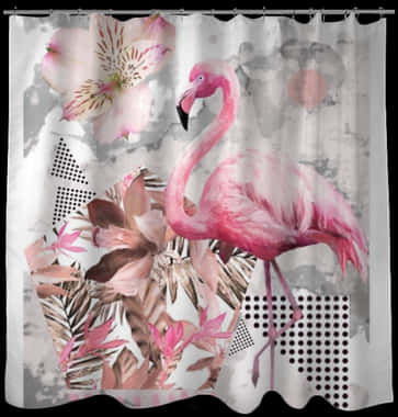 Floral Flamingo Shower Curtain Design PNG