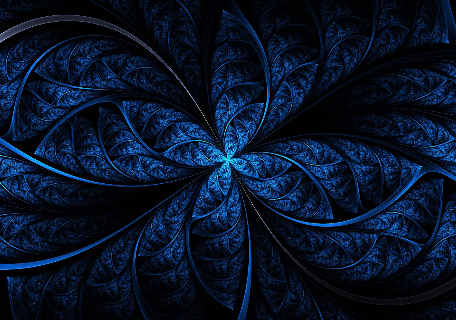 Floral Fractal Black And Blue Background Wallpaper