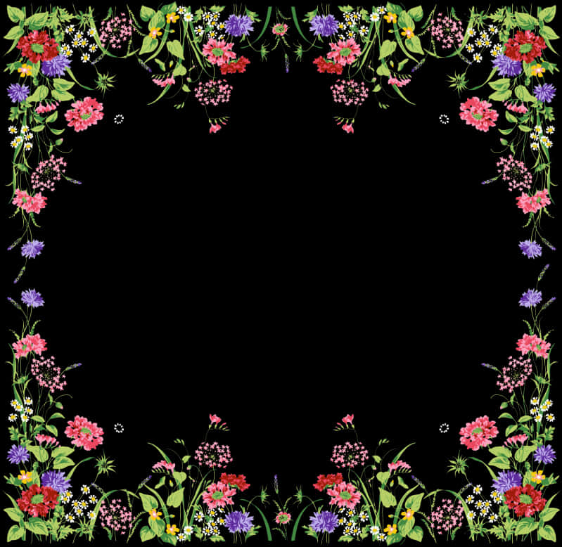 Floral Frame Black Background PNG