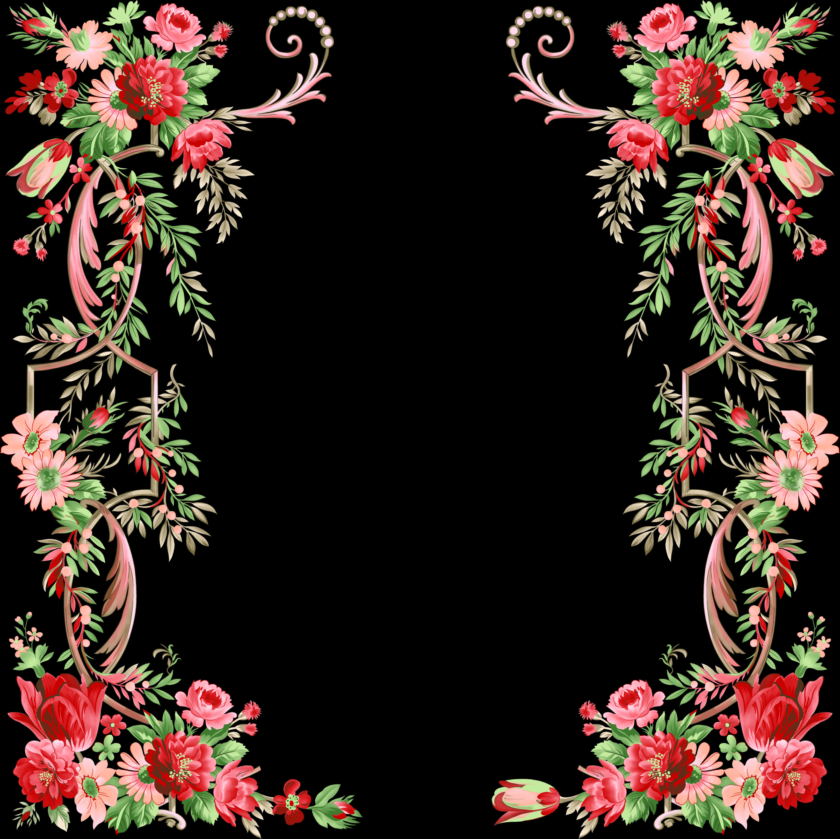 Floral Frame Black Background PNG