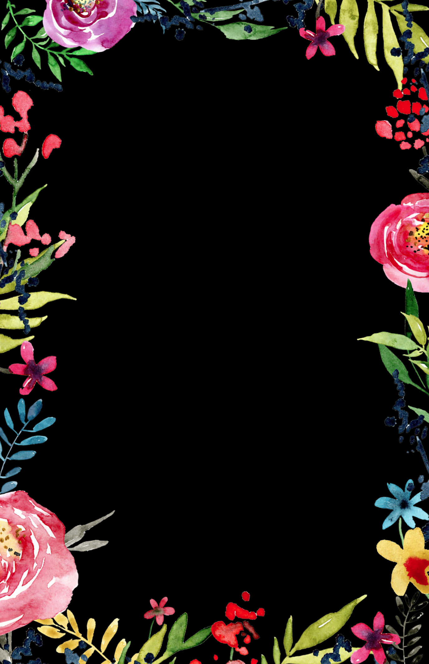 Floral Frame Black Background PNG