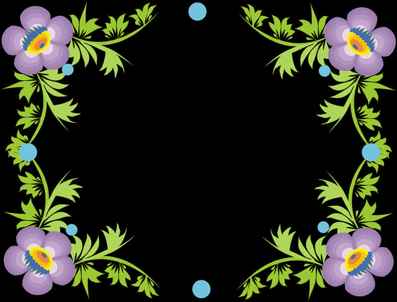 Floral Frame Black Background PNG