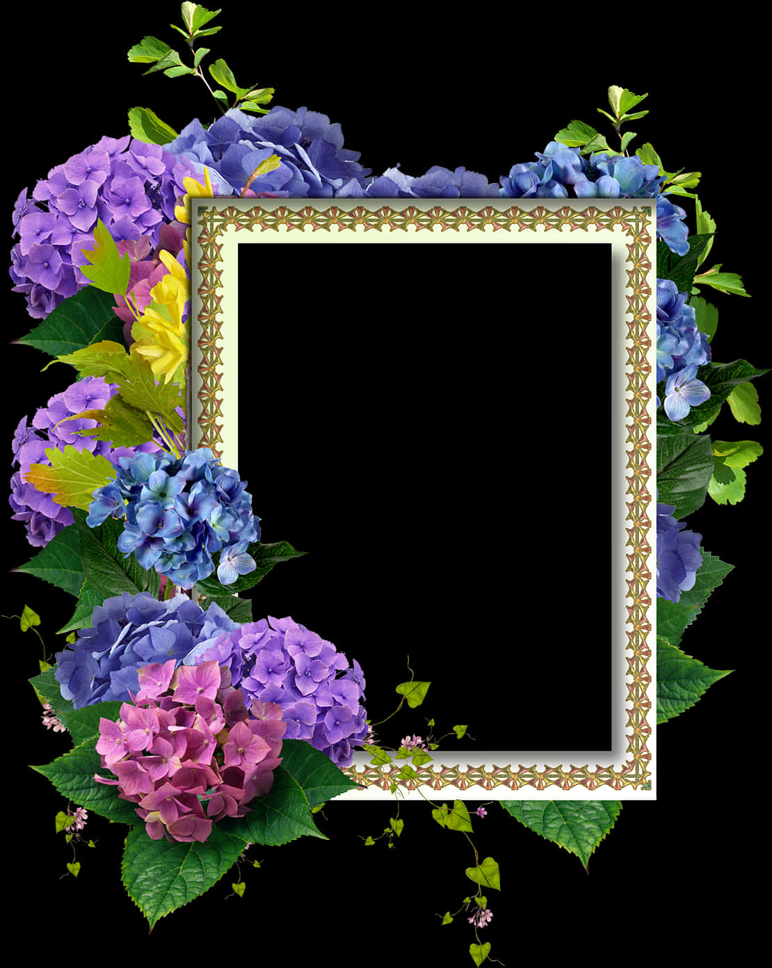 Floral Frame Design Hydrangeas PNG