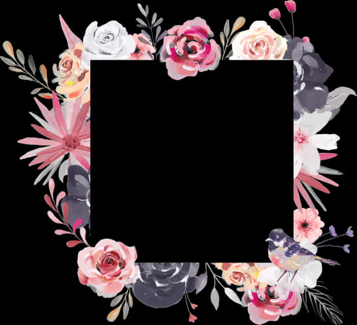 Floral_ Frame_with_ Bird_ Illustration PNG