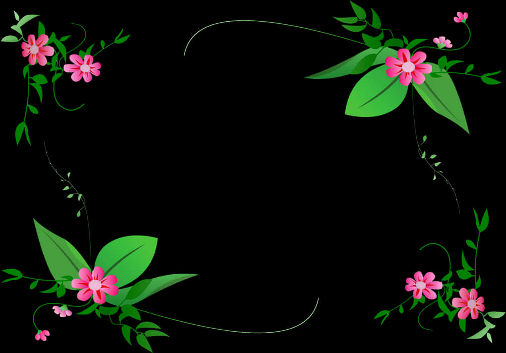 Floral Frameon Black Background PNG