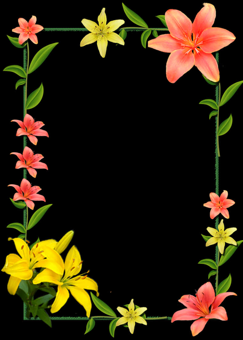 Floral Frameon Black Background PNG