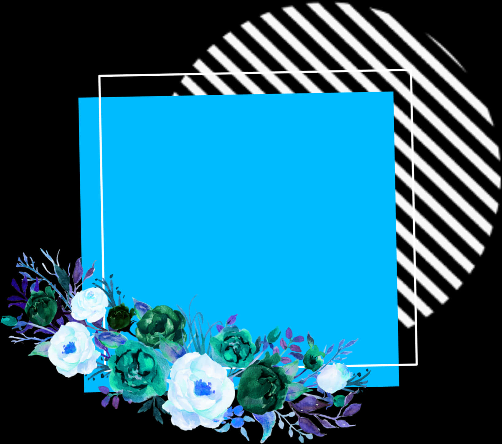 Floral Framewith Striped Circle Background PNG