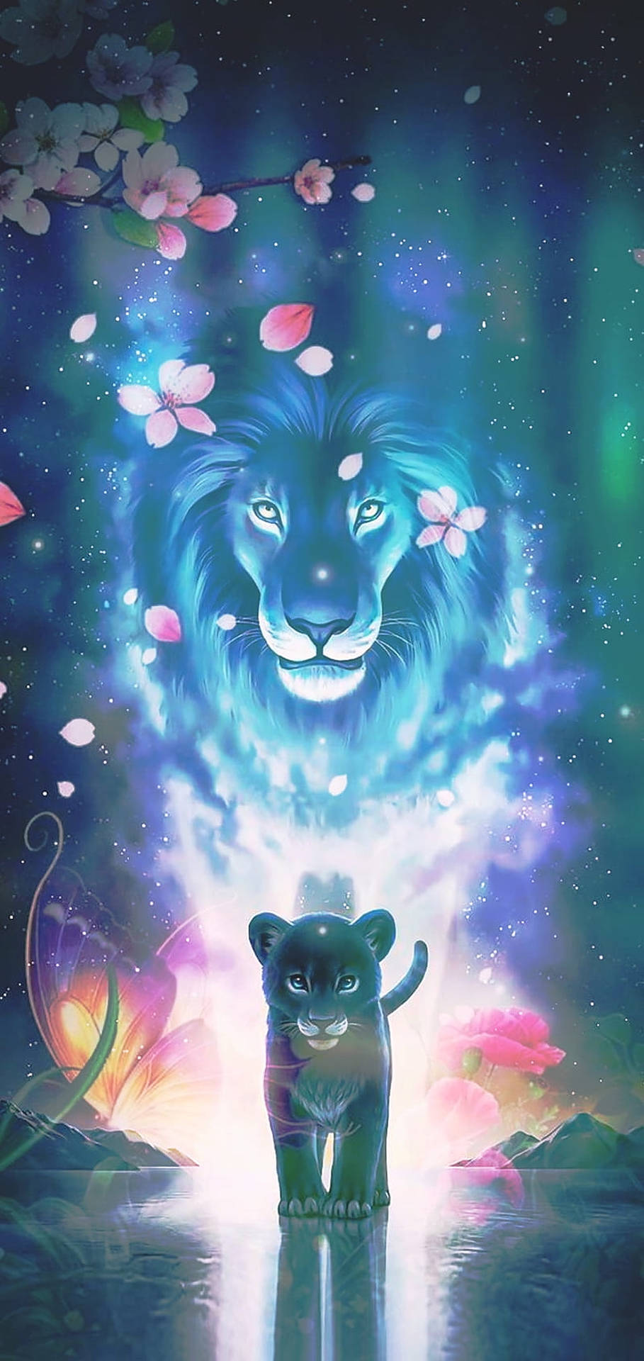 Floral Galaxy Lion King Art Wallpaper