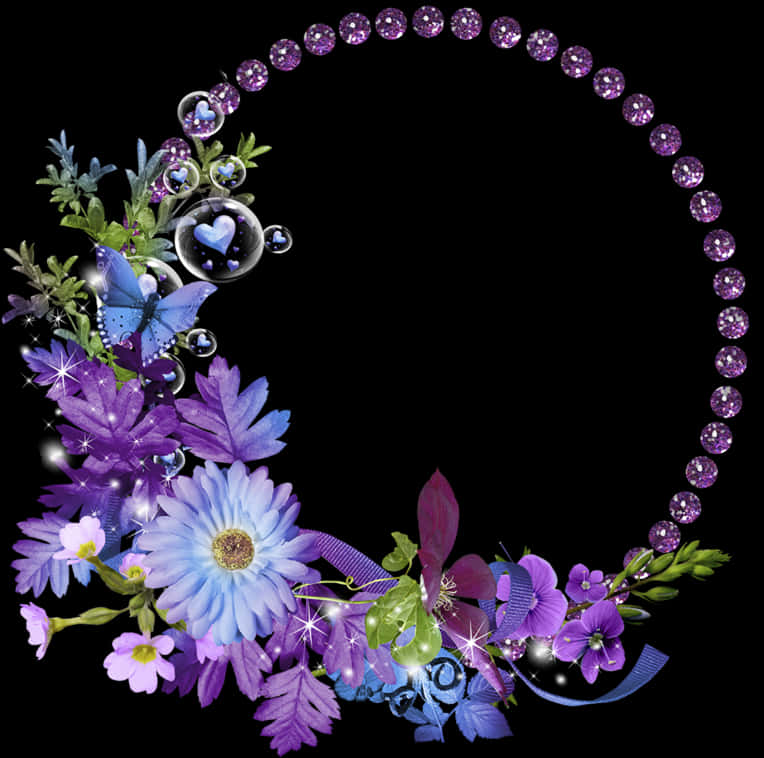Floral Gemstone Frame Design PNG