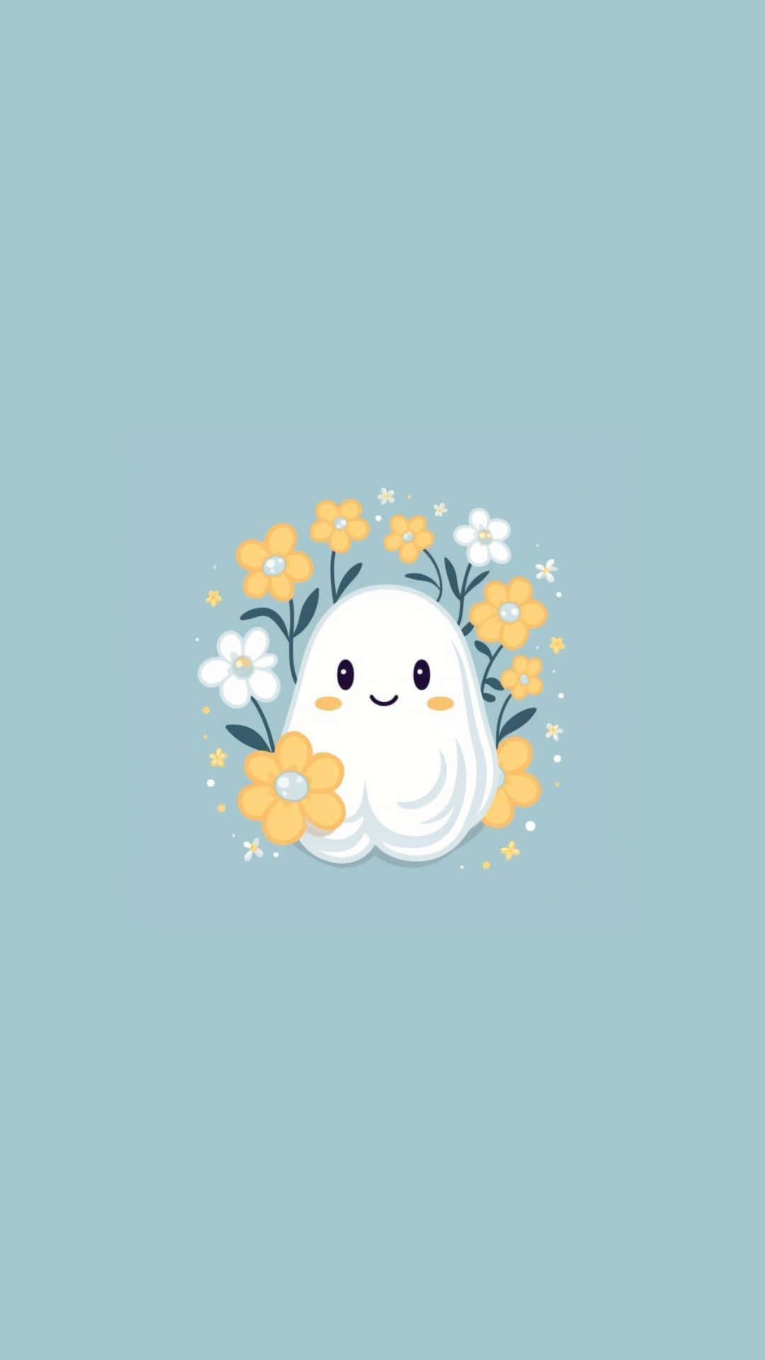 Floral_ Ghost_ Cute_ Spooky_ Background Wallpaper
