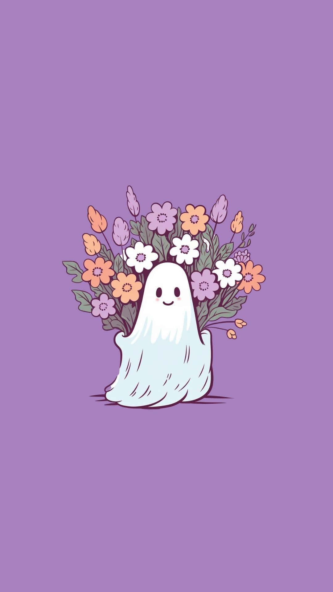 Floral Ghost Cute Spooky Illustration Wallpaper