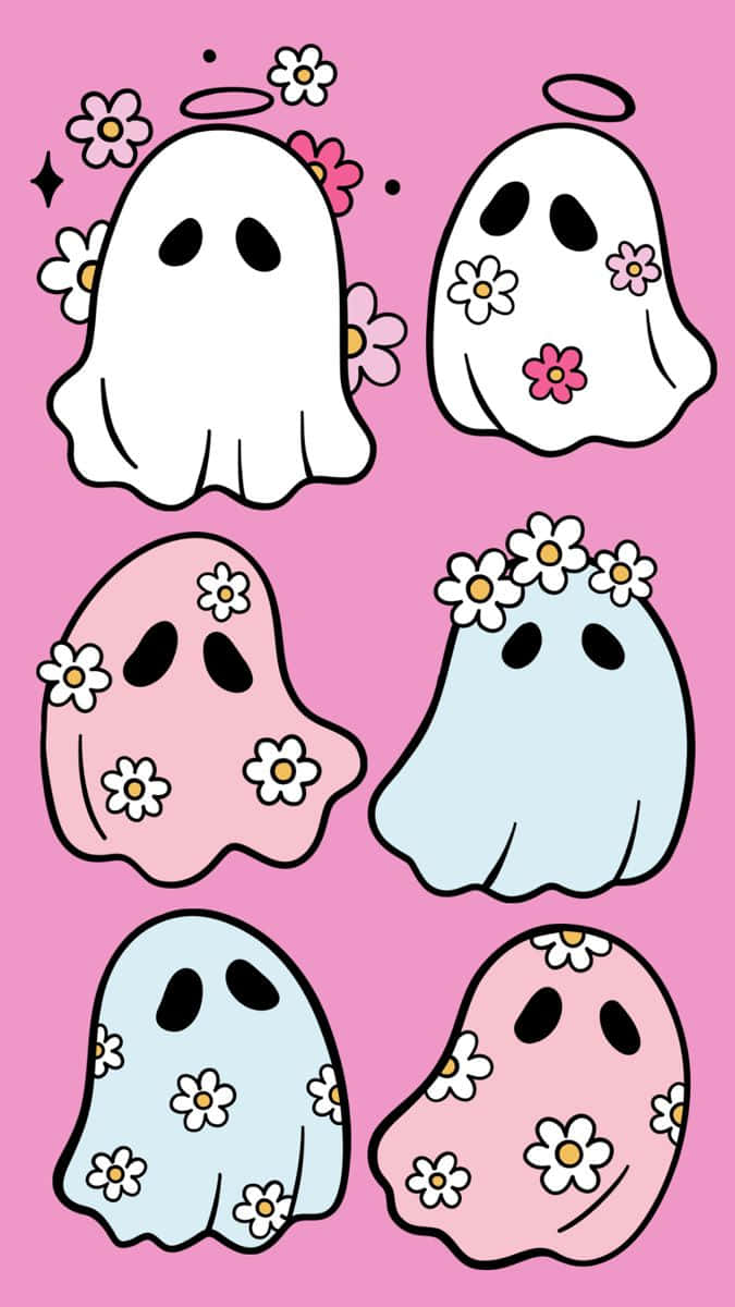 Floral Ghost Pattern Cute Spooky Wallpaper