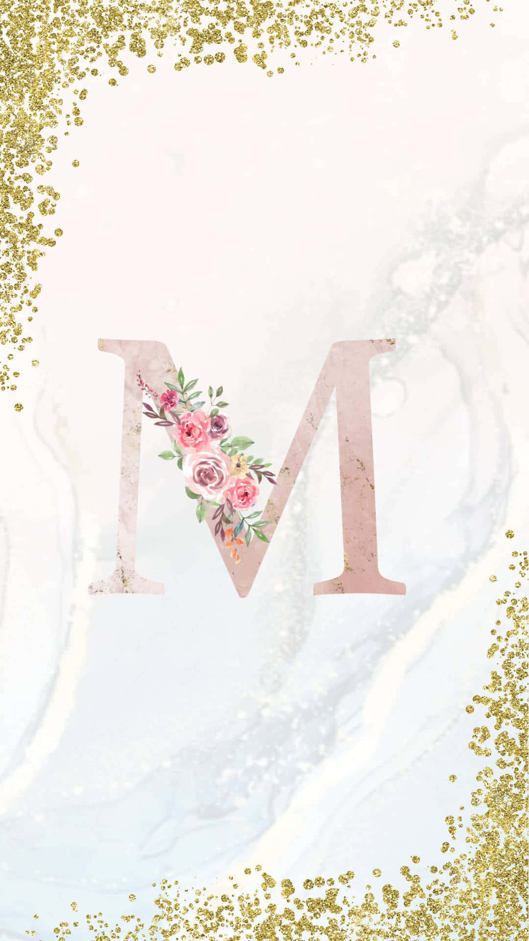Floral_ Glitter_ M_ Letter_ Aesthetic.jpg Wallpaper