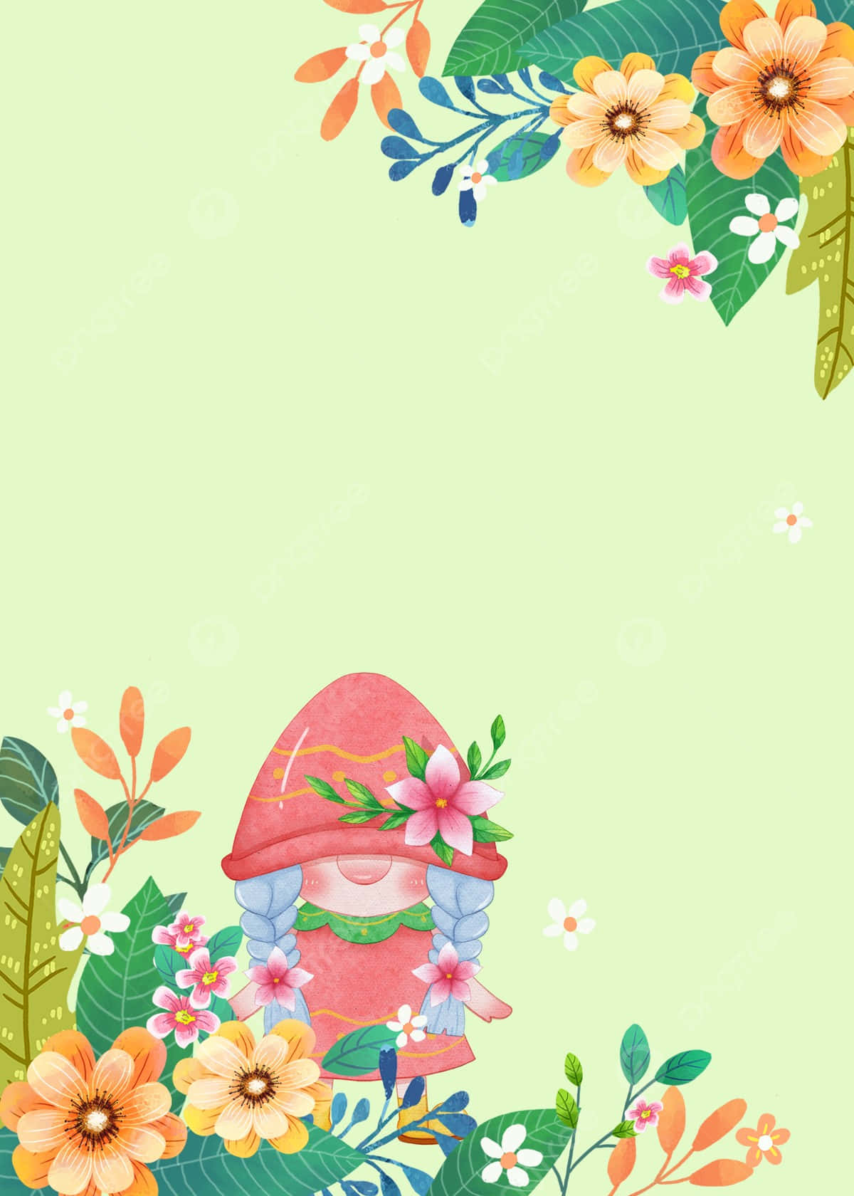Floral Gnome Illustration Wallpaper