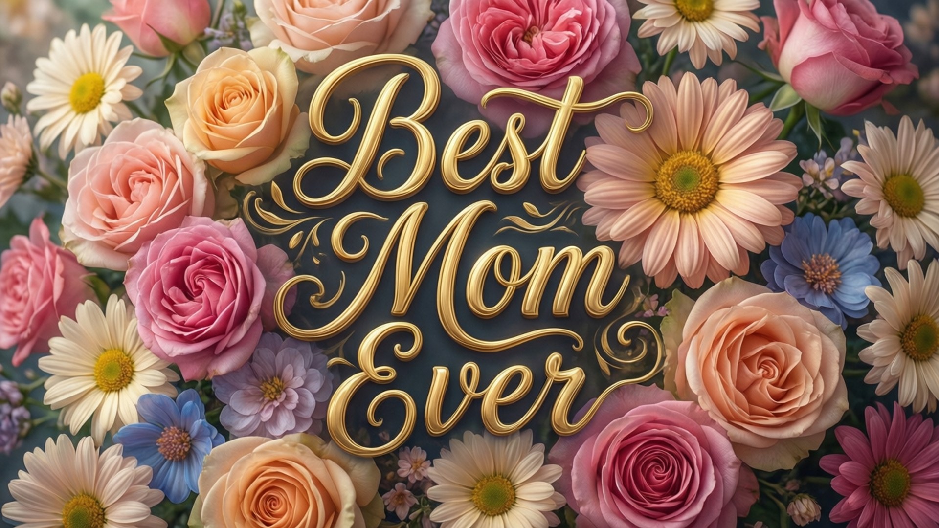 Floral Gold Script Wallpaper