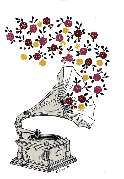 Floral Gramophone Tattoo Design PNG