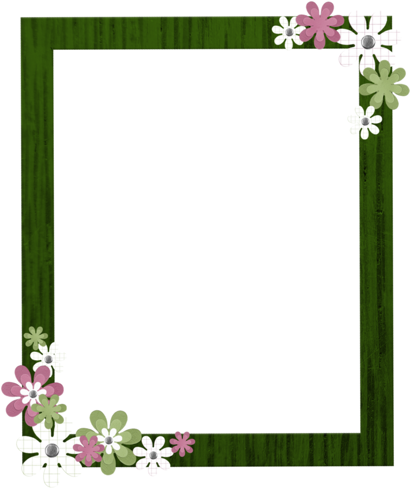 Floral Green Wooden Frame PNG