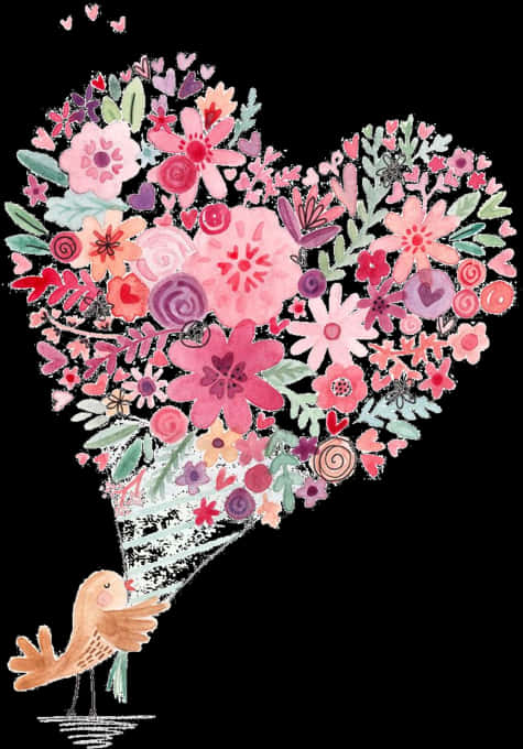 Floral Heart Bouquet Artwork PNG