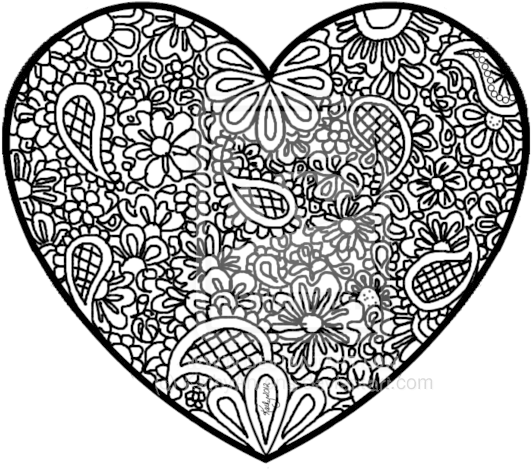 Floral Heart Coloring Page PNG