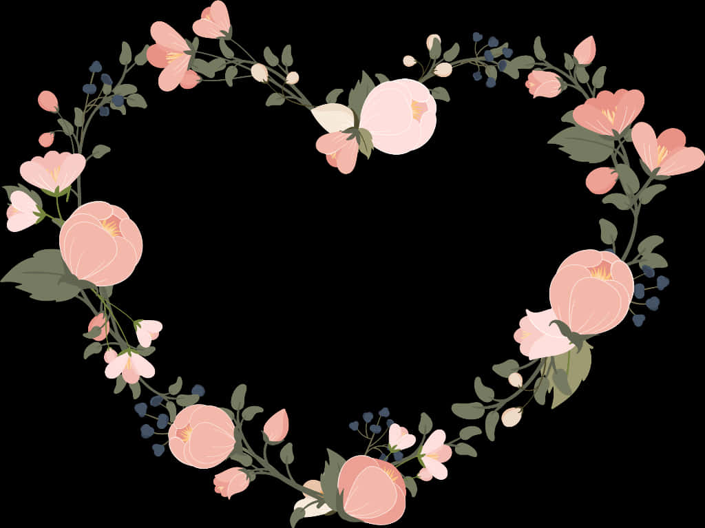 Floral Heart Design Black Background PNG