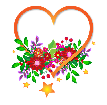 Floral Heart Designon Black Background PNG