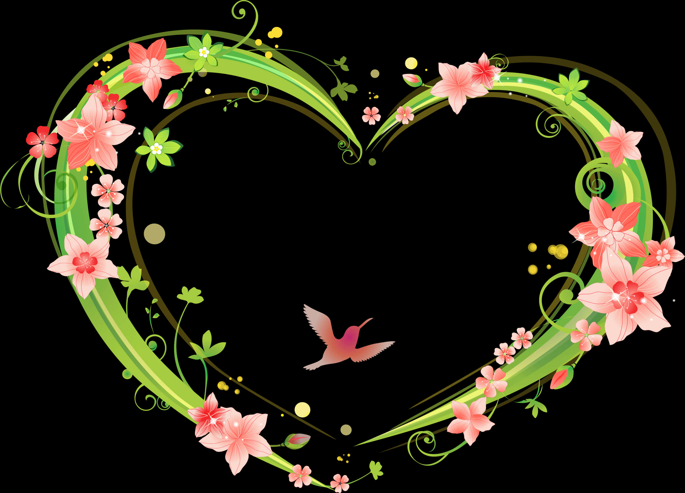 Floral_ Heart_ Frame_with_ Bird PNG