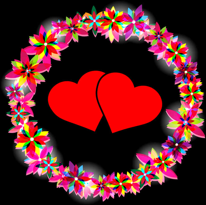 Floral Heart Frameon Black Background PNG