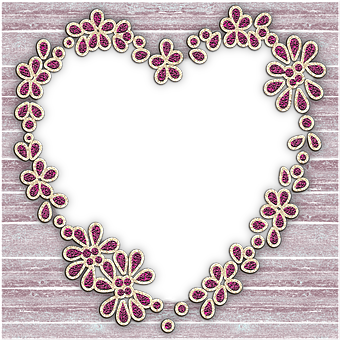 Floral Heart Frameon Wooden Background PNG