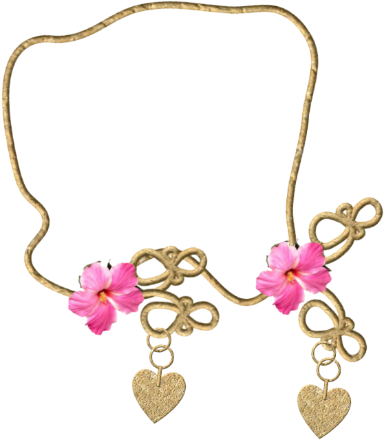 Floral Heart Gold Necklace Design PNG