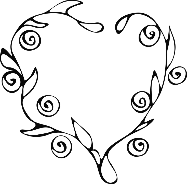Floral Heart Outline Vector PNG