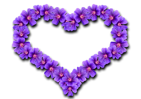 Floral Heart Shape Purple Flowers PNG