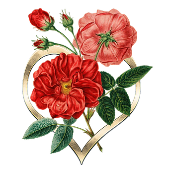 Floral Heart Vintage Illustration PNG
