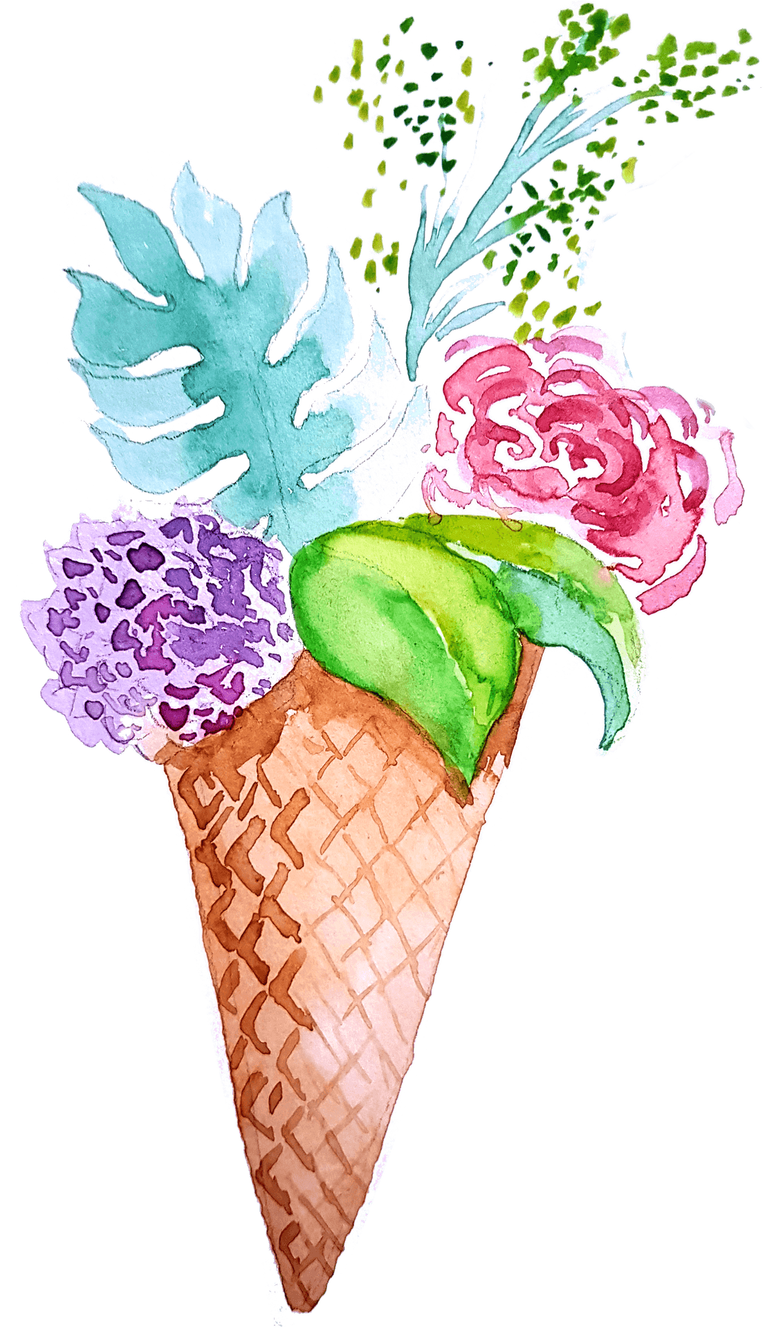 Floral Ice Cream Cone Artwork PNG