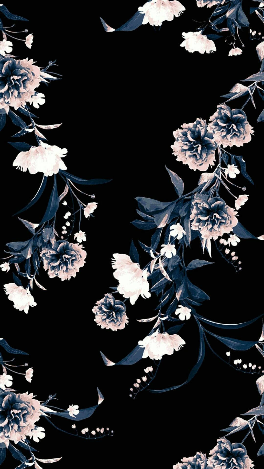 Delicate Blooms on Noir Elegance Wallpaper