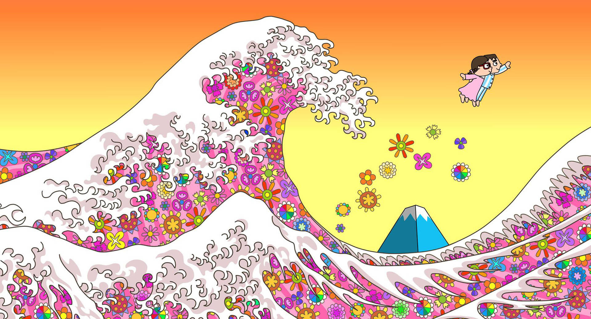 Floral Japanese Waves Art Wallpaper