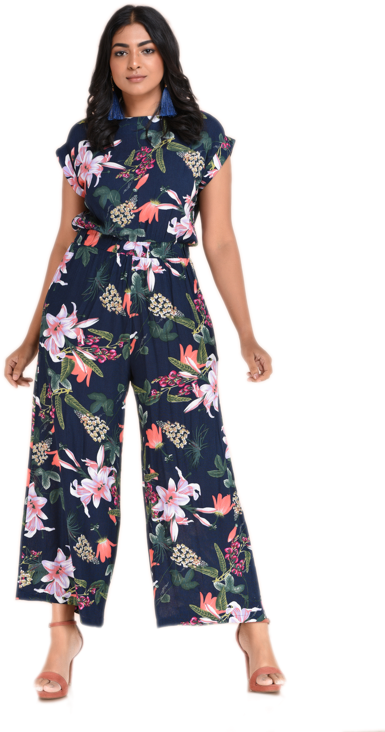 Floral Jumpsuit Fashion Model Pose PNG