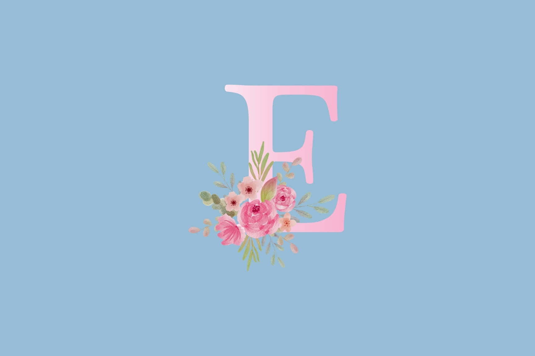 Floral Letter E Blue Background Wallpaper