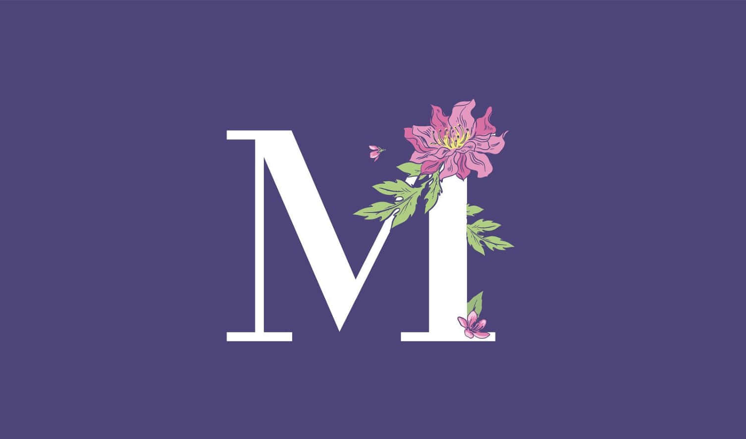 Floral Letter M Aesthetic Purple Background Wallpaper
