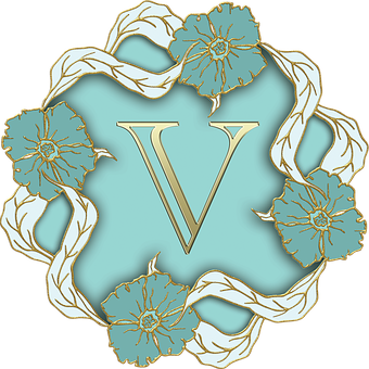 Floral Letter V Design PNG