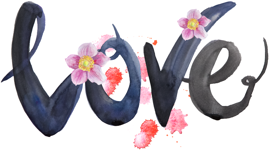 Floral Love Calligraphy PNG