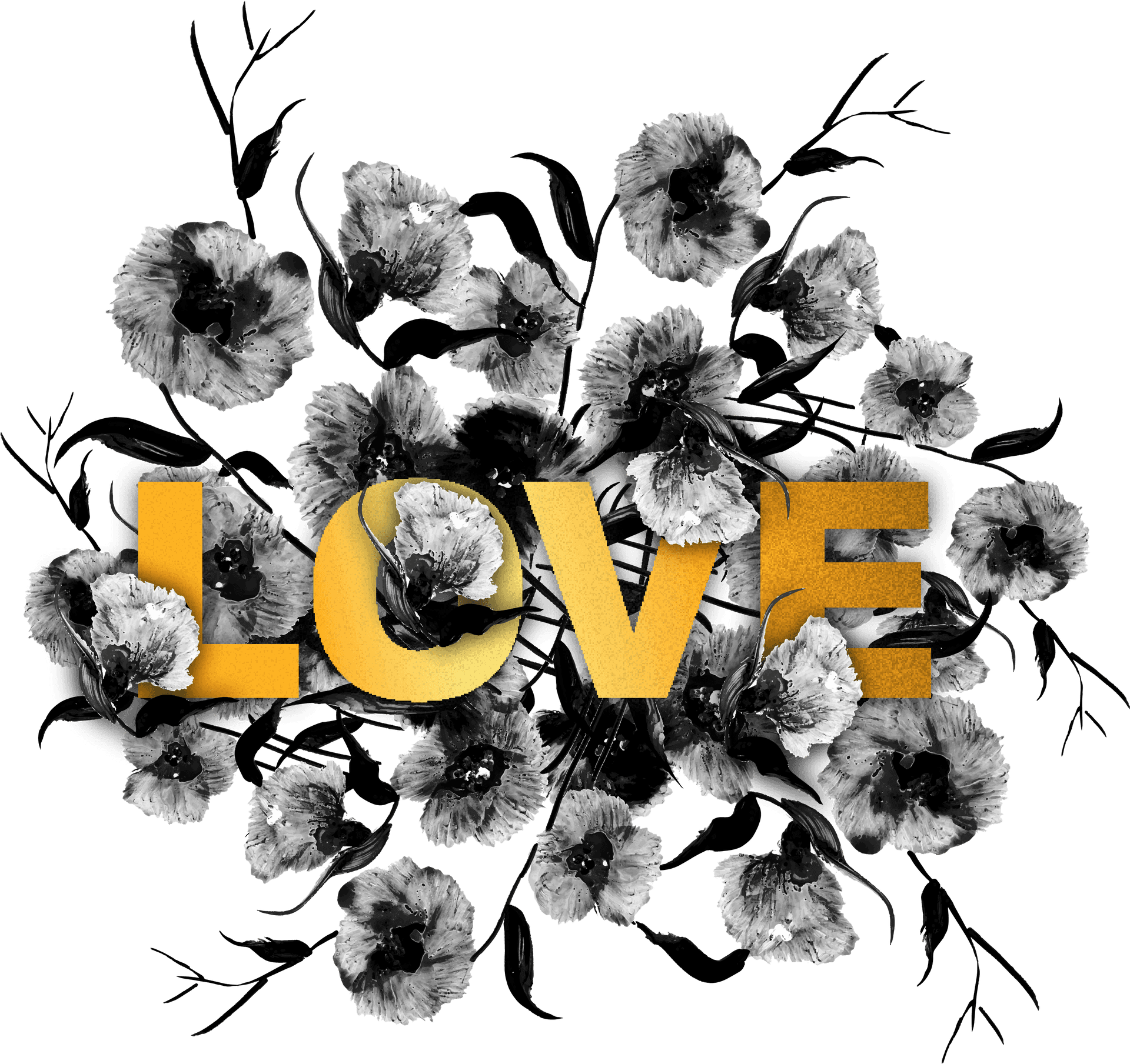 Floral Love Typography PNG