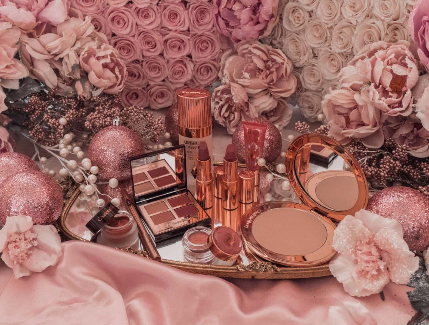 Floraal Make-up Vanity Aesthetic Achtergrond