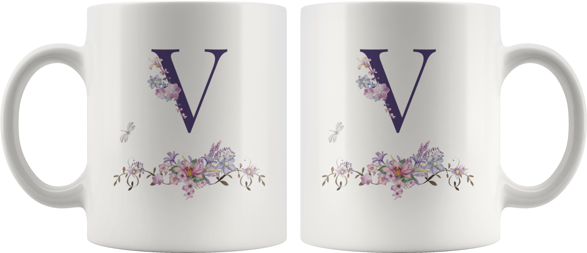 Floral Monogram V Mug PNG