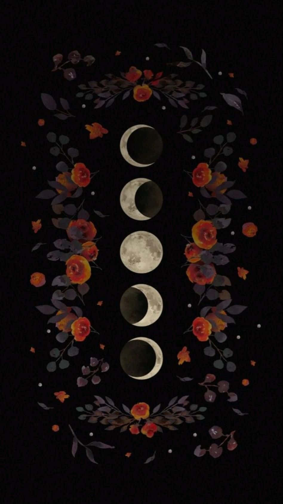 Floral Moon Phases Artwork Wallpaper