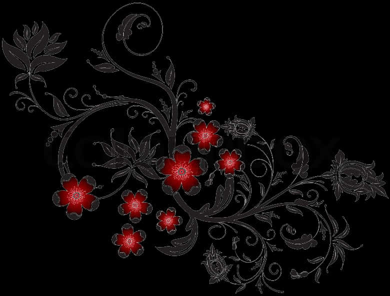 Floral Ornamenton Black Background PNG
